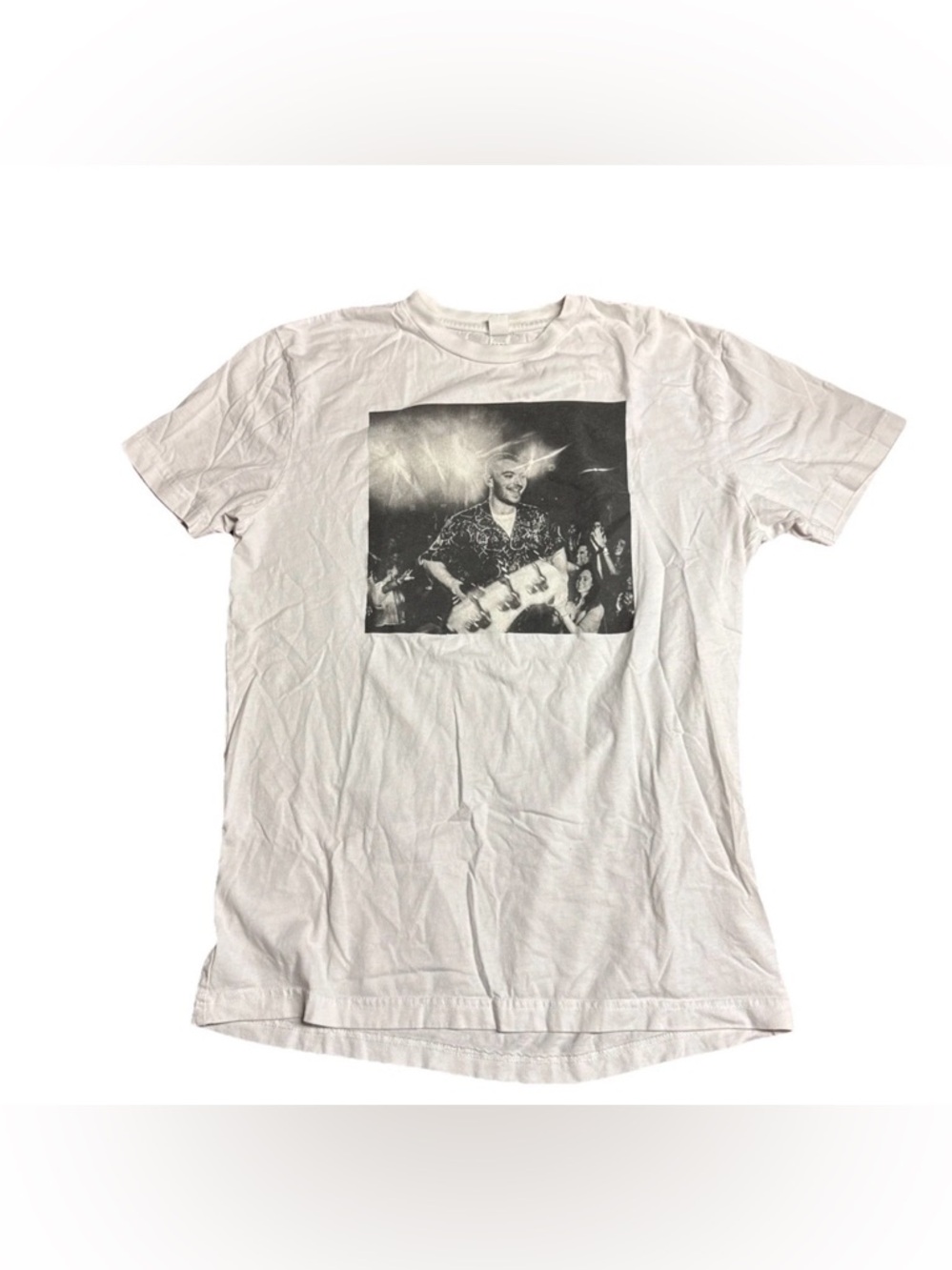 Sam Smith Band Tee With Tour Dates White Black Graphic Print Medium 2018 Flaw